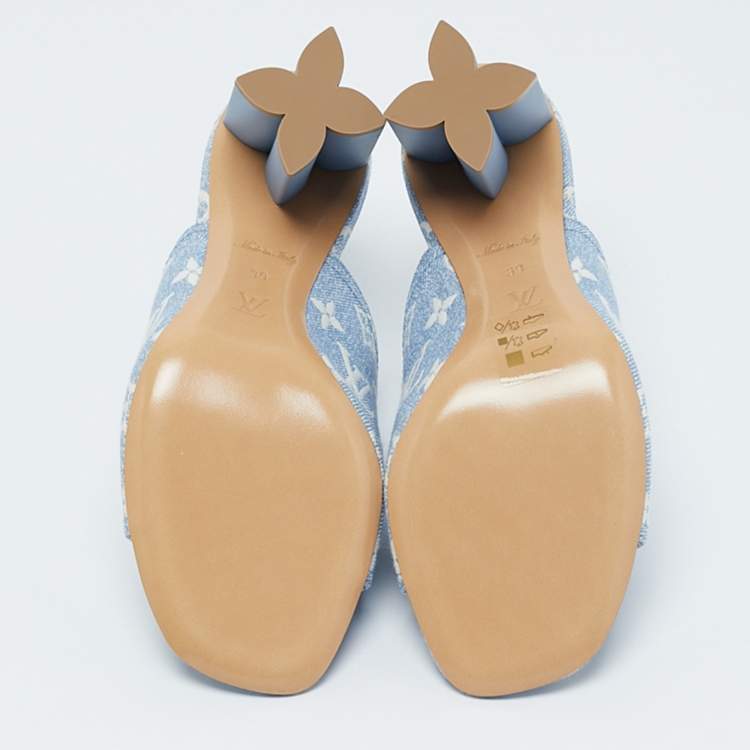 Pre Owned Louis Vuitton Blue Monogram Denim Mules Size 39