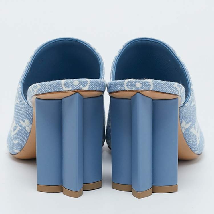 Pre Owned Louis Vuitton Blue Monogram Denim Mules Size 39