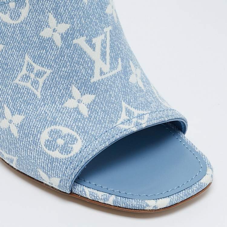 Pre Owned Louis Vuitton Blue Monogram Denim Mules Size 39
