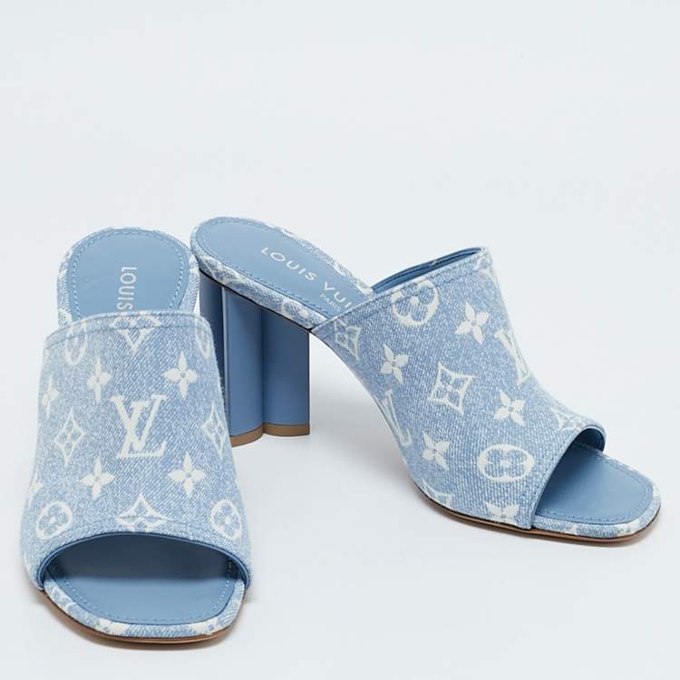 Pre Owned Louis Vuitton Blue Monogram Denim Mules Size 39