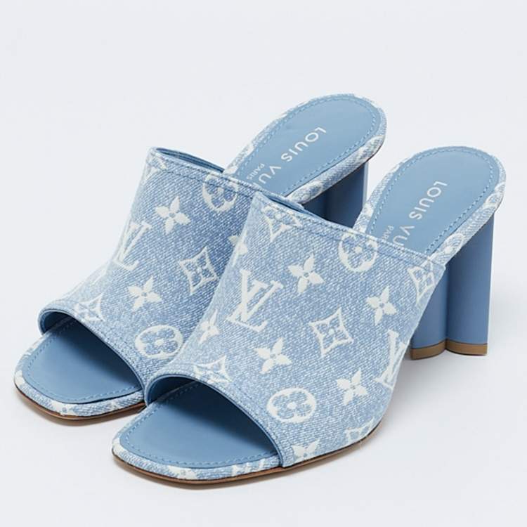 Louis Vuitton Blue Monogram Denim Mules Size 39 Louis