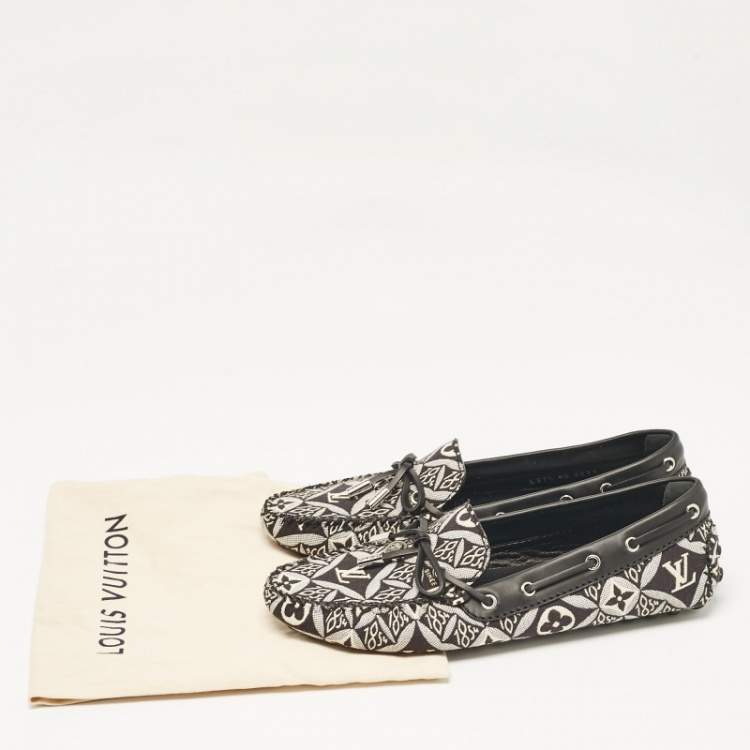 Pre Owned Louis Vuitton Black/White Printed Canvas and Leather Gloria Loafers Size 37.5