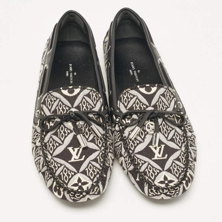 Pre Owned Louis Vuitton Black/White Printed Canvas and Leather Gloria Loafers Size 37.5