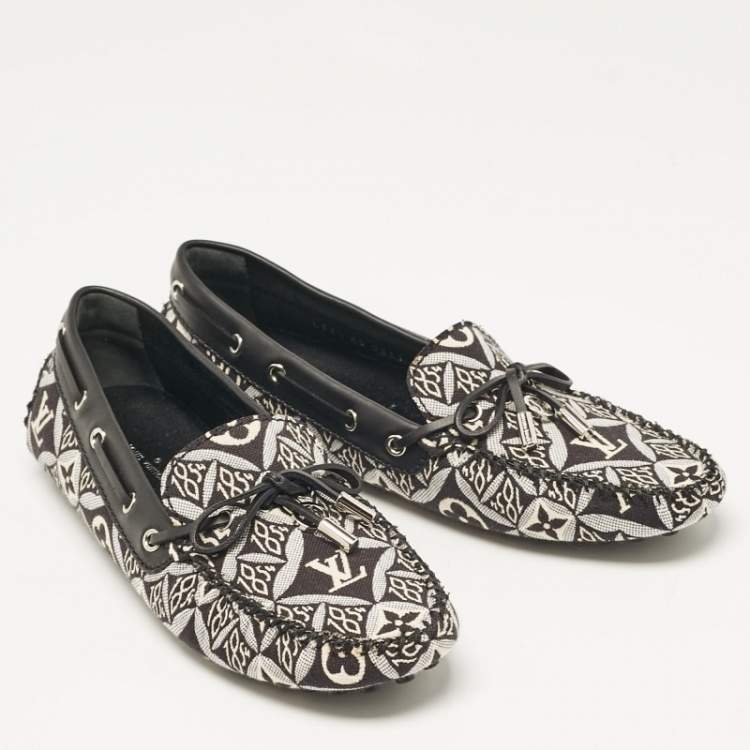 Pre Owned Louis Vuitton Black/White Printed Canvas and Leather Gloria Loafers Size 37.5