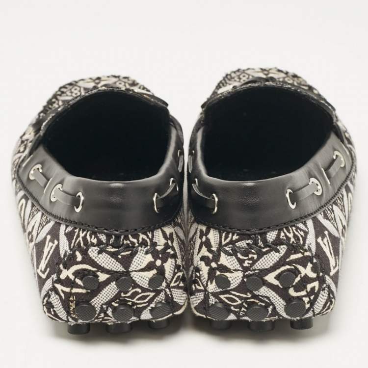 Pre Owned Louis Vuitton Black/White Printed Canvas and Leather Gloria Loafers Size 37.5