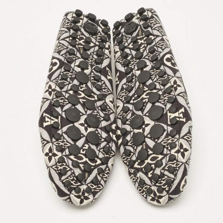 Pre Owned Louis Vuitton Black/White Printed Canvas and Leather Gloria Loafers Size 37.5