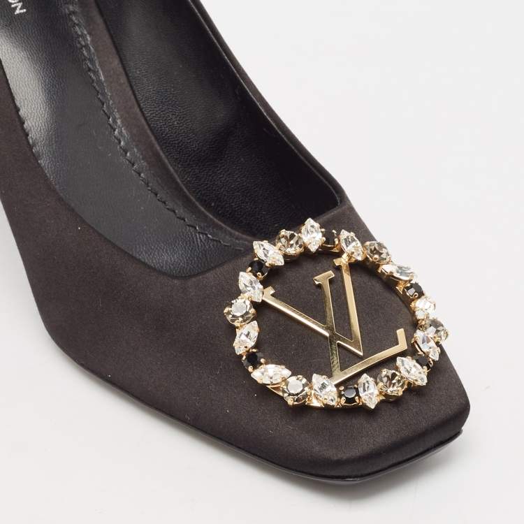 Pre Owned Louis Vuitton Black Satin Madeleine Block Heel Pumps Size 38