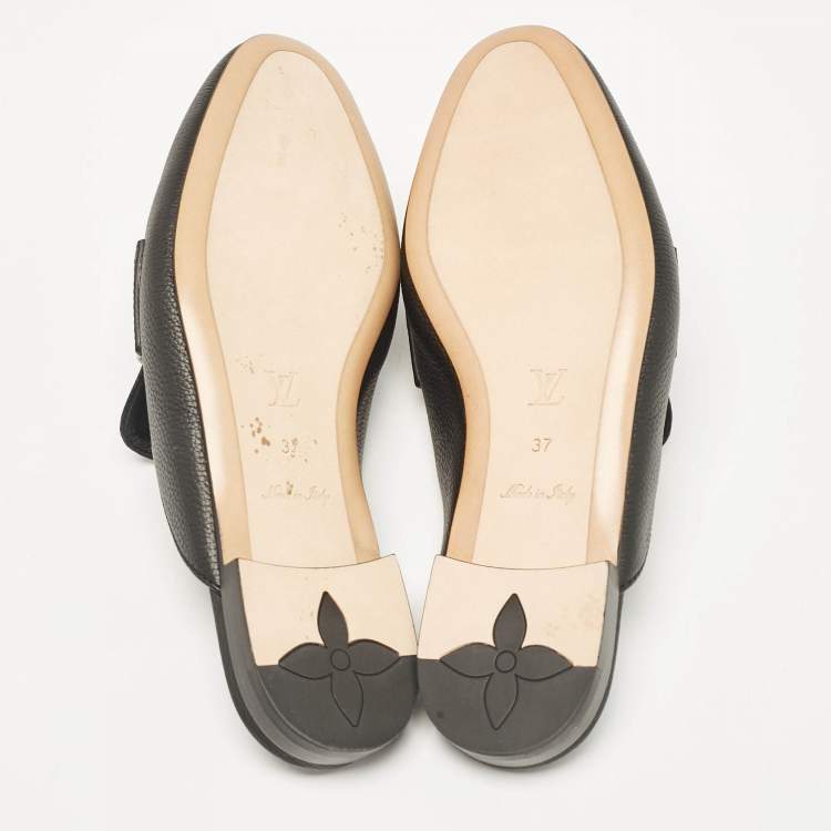 Pre Owned Louis Vuitton Black Leather LV Capri Open Loafer Mules Size 37