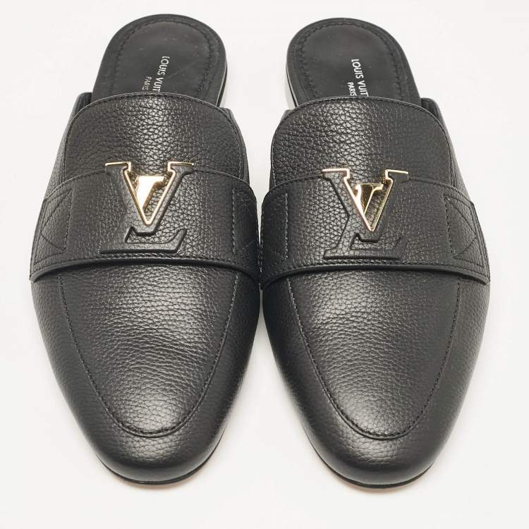 Pre Owned Louis Vuitton Black Leather LV Capri Open Loafer Mules Size 37