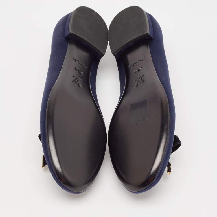 Pre Owned Louis Vuitton Blue Satin Cherie Smoking Slippers Size 39.5