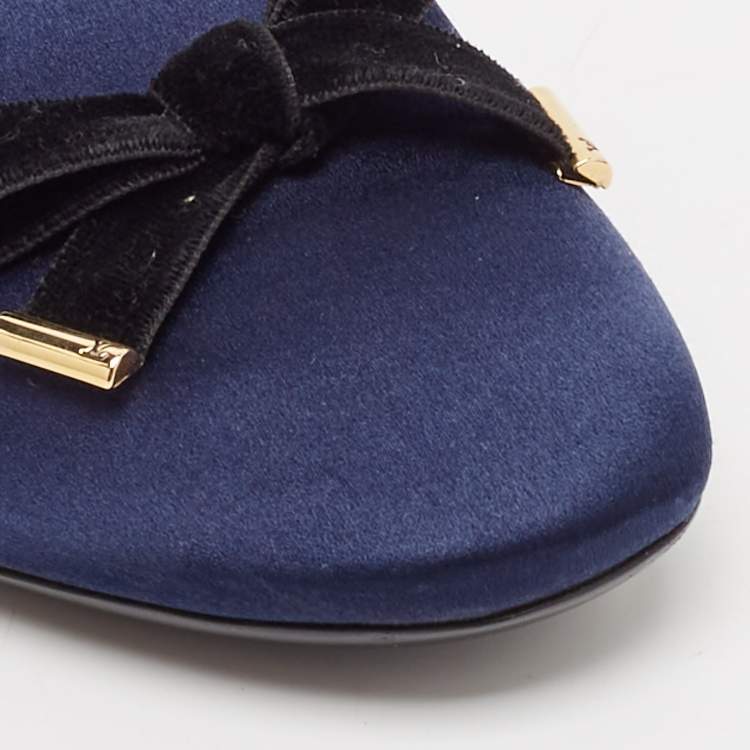 Pre Owned Louis Vuitton Blue Satin Cherie Smoking Slippers Size 39.5
