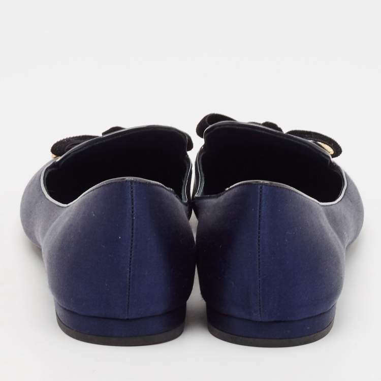 Pre Owned Louis Vuitton Blue Satin Cherie Smoking Slippers Size 39.5