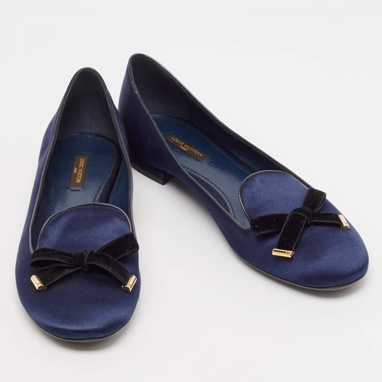 Pre Owned Louis Vuitton Blue Satin Cherie Smoking Slippers Size 39.5