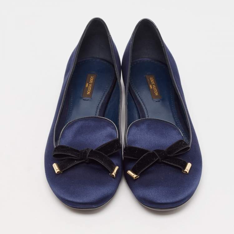 Pre Owned Louis Vuitton Blue Satin Cherie Smoking Slippers Size 39.5