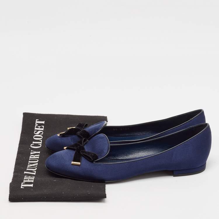 Pre Owned Louis Vuitton Blue Satin Cherie Smoking Slippers Size 39.5