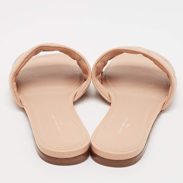 Pre Owned Louis Vuitton Light Pink Monogram Embossed Leather Revival Flat Slides Size 38