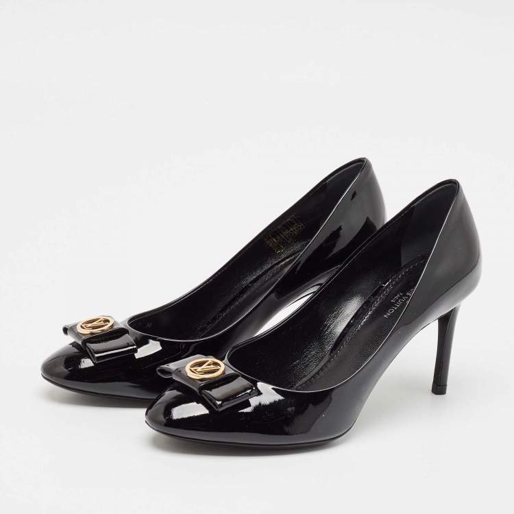 Pre Owned Louis Vuitton Black Patent Leather Bow Pumps Size 36
