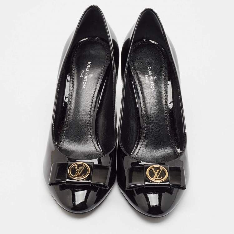Pre Owned Louis Vuitton Black Patent Leather Bow Pumps Size 36