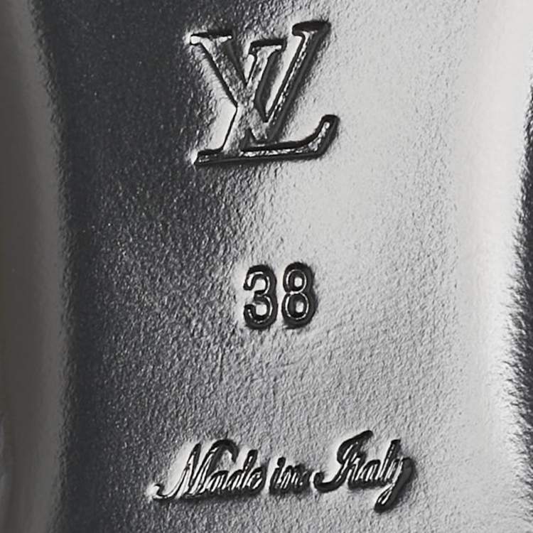 Pre Owned Louis Vuitton Black Monogram Embossed Leather Revival Flat Slides Size 38