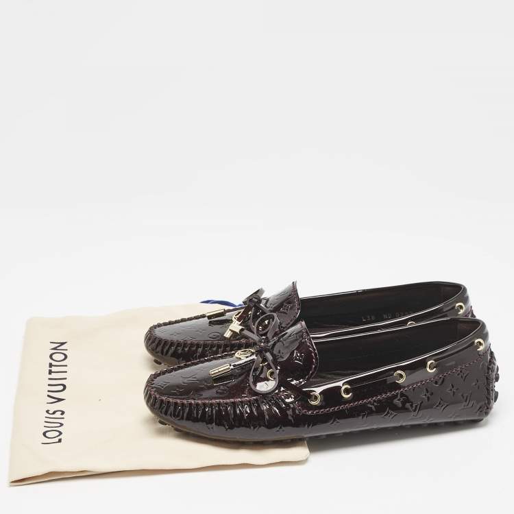 Pre Owned Louis Vuitton Burgundy Monogram Vernis Gloria Loafers Size 38