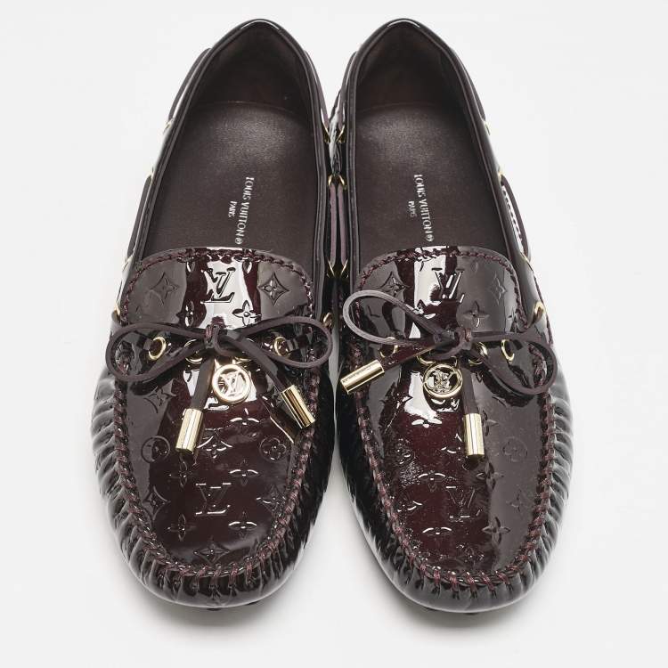 Pre Owned Louis Vuitton Burgundy Monogram Vernis Gloria Loafers Size 38