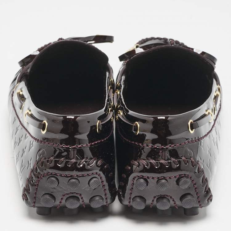 Pre Owned Louis Vuitton Burgundy Monogram Vernis Gloria Loafers Size 38