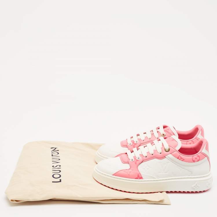Pre Owned Louis Vuitton White/Pink Leather Time Out Low Top Sneakers Size 38.5