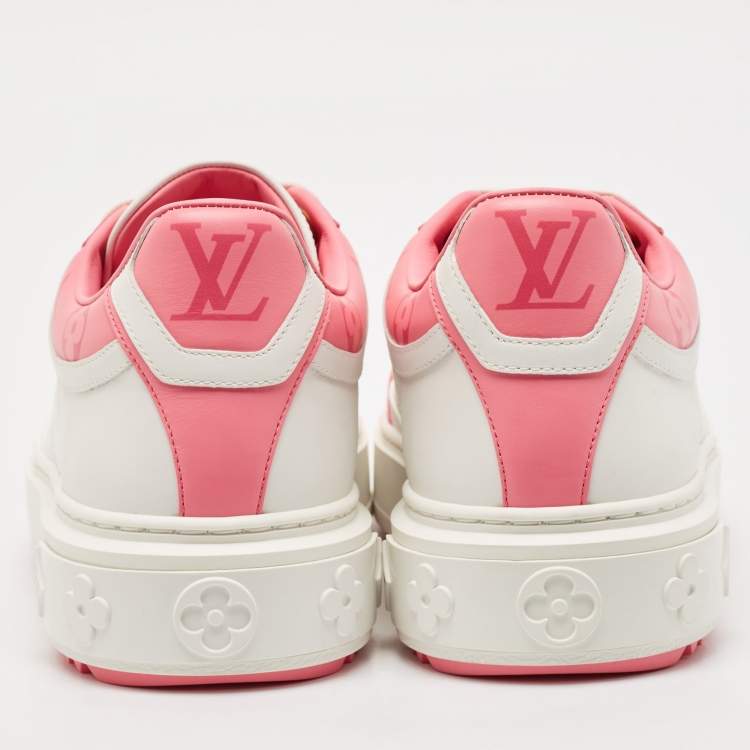 Pre Owned Louis Vuitton White/Pink Leather Time Out Low Top Sneakers Size 38.5