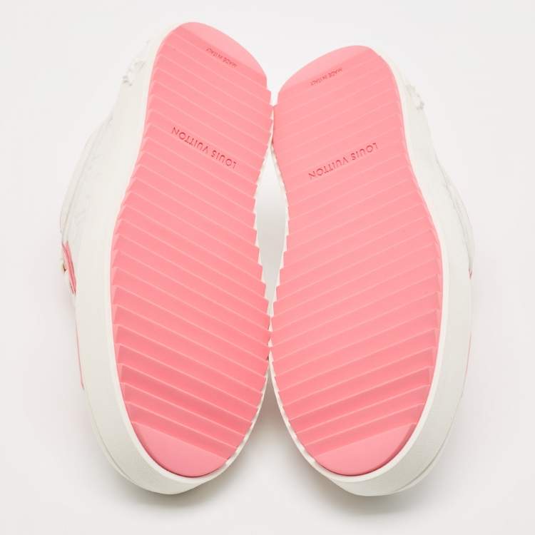 Pre Owned Louis Vuitton White/Pink Leather Time Out Low Top Sneakers Size 38.5