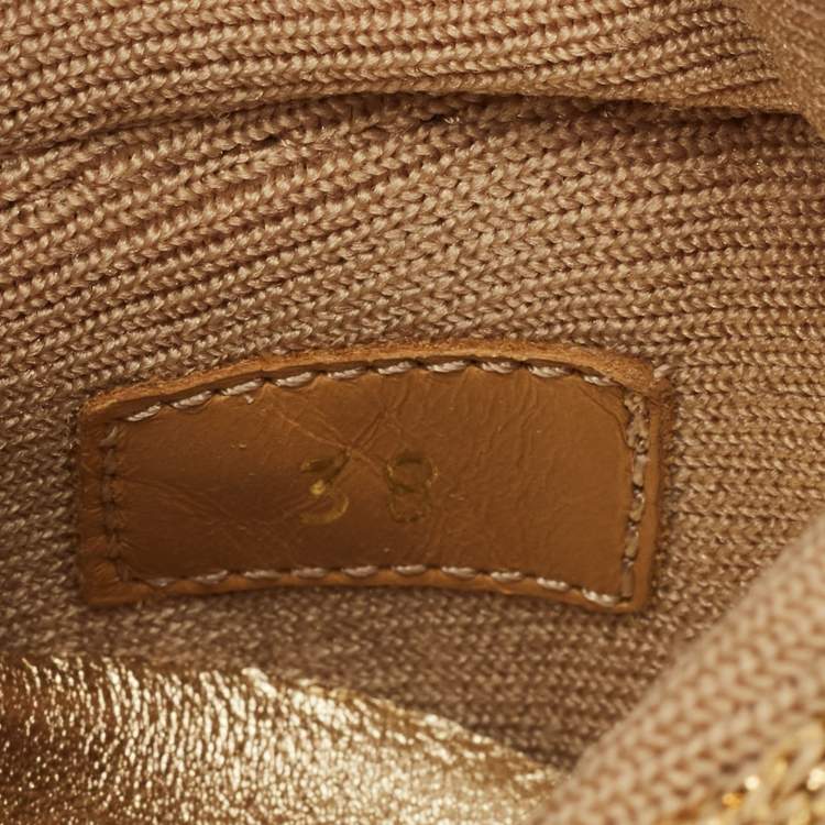 Pre Owned Louis Vuitton Gold Knit Fabric and Leather Aftergame Sneakers Size 38