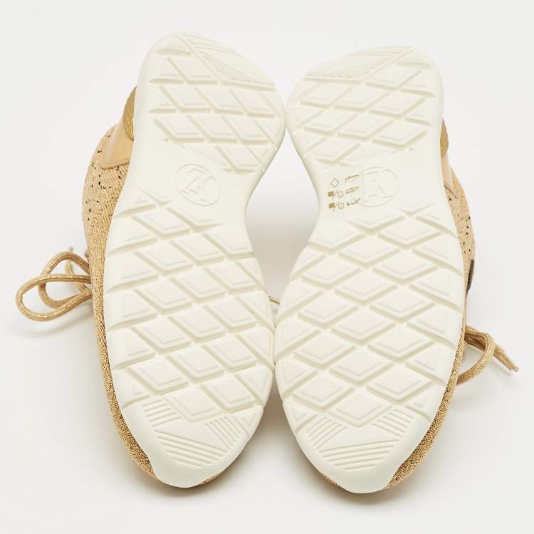 Pre Owned Louis Vuitton Gold Knit Fabric and Leather Aftergame Sneakers Size 38