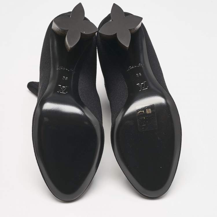 Pre Owned Louis Vuitton Black Monogram Knit Fabric Silhouette Ankle Boots Size 39