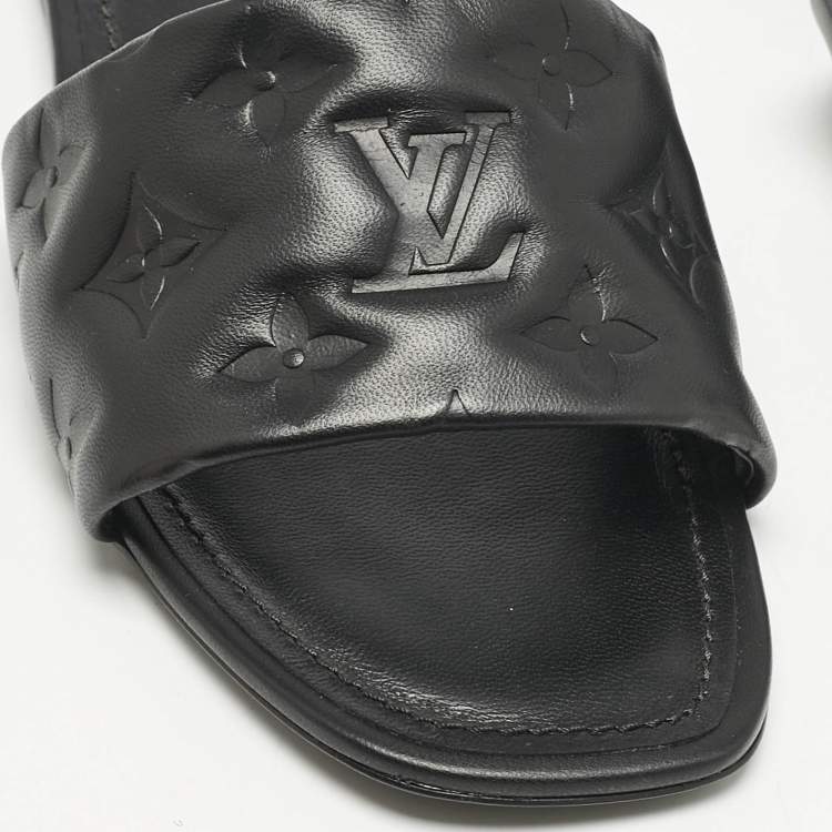 Pre Owned Louis Vuitton Black Monogram Embossed Leather Revival Flat Slide Sandals Size 39