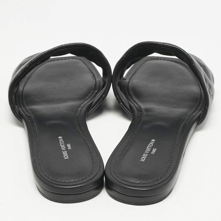 Pre Owned Louis Vuitton Black Monogram Embossed Leather Revival Flat Slide Sandals Size 39