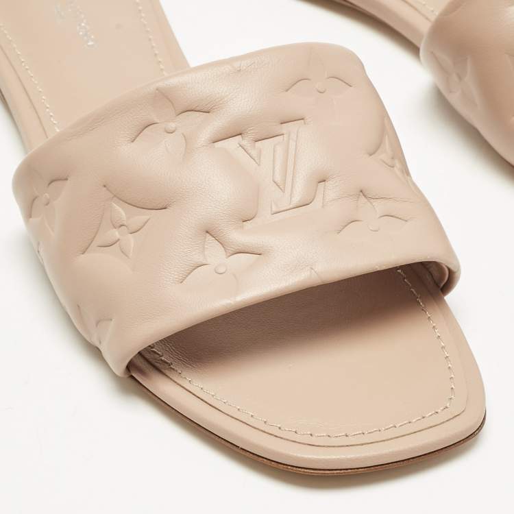 Pre Owned Louis Vuitton Light Pink Monogram Embossed Leather Revival Flat Slides Size 38