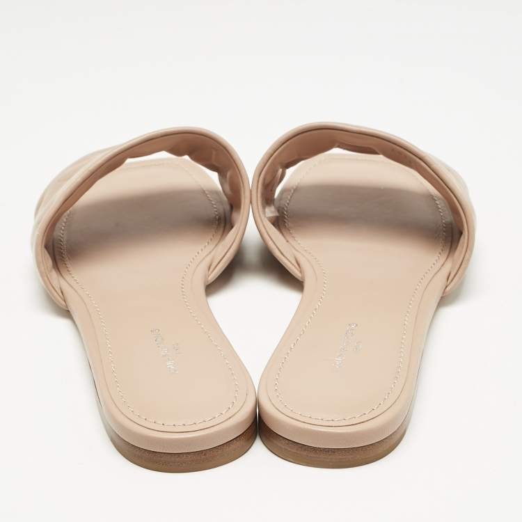 Pre Owned Louis Vuitton Light Pink Monogram Embossed Leather Revival Flat Slides Size 38