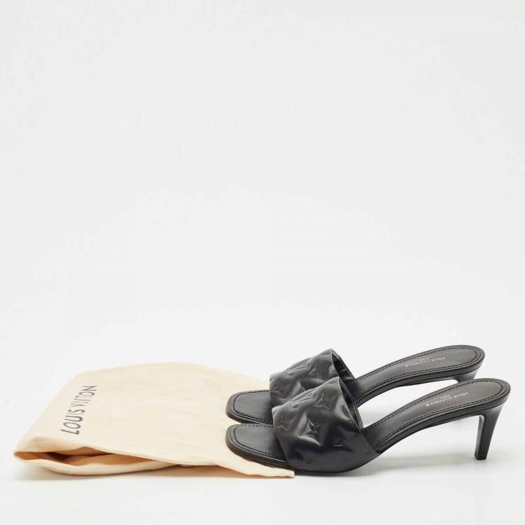 Pre Owned Louis Vuitton Black Monogram Embossed Leather Revival Slide Sandals Size 38.5