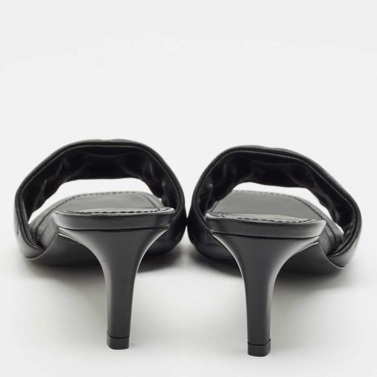Pre Owned Louis Vuitton Black Monogram Embossed Leather Revival Slide Sandals Size 38.5
