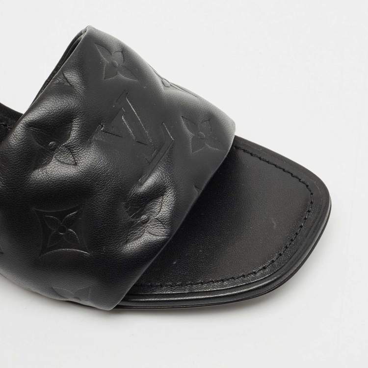 Pre Owned Louis Vuitton Black Monogram Embossed Leather Revival Slide Sandals Size 38.5