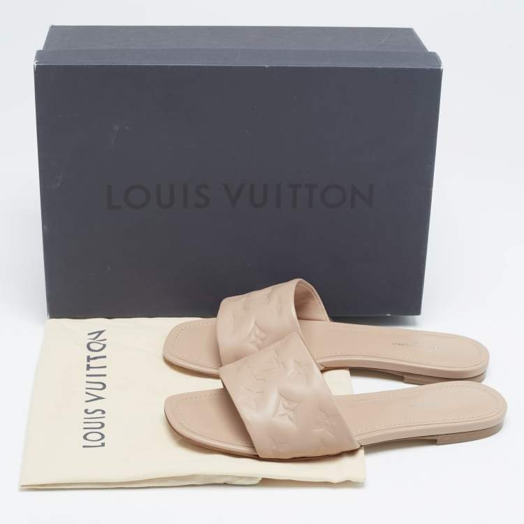 Pre Owned Louis Vuitton Dusty Pink Monogram Embossed Leather Revival Flat Slides Size 38
