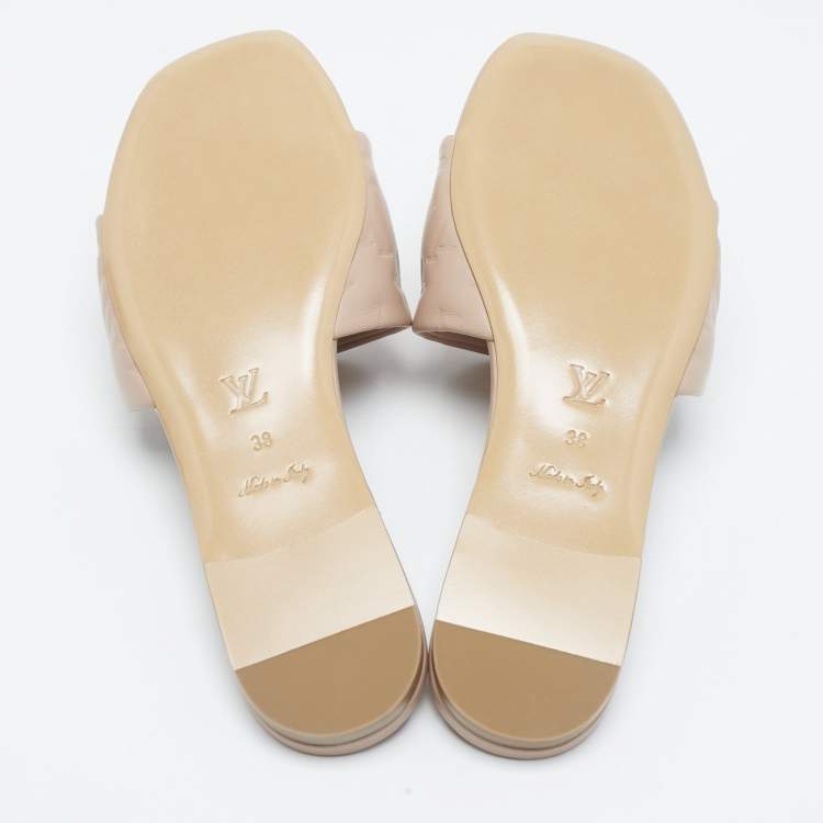 Pre Owned Louis Vuitton Dusty Pink Monogram Embossed Leather Revival Flat Slides Size 38