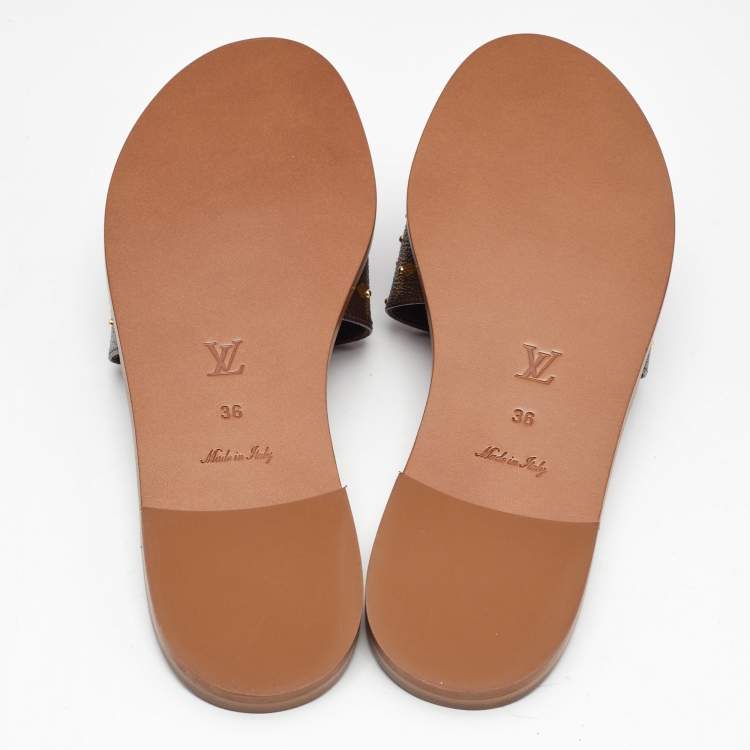 مملوكة مسبقًا Louis Vuitton Monogram Canvas Studded Lock It Flat Slides Size 36