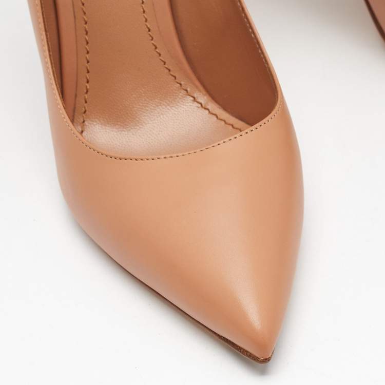 Pre Owned Louis Vuitton Peach Leather Signature Pumps Size 37