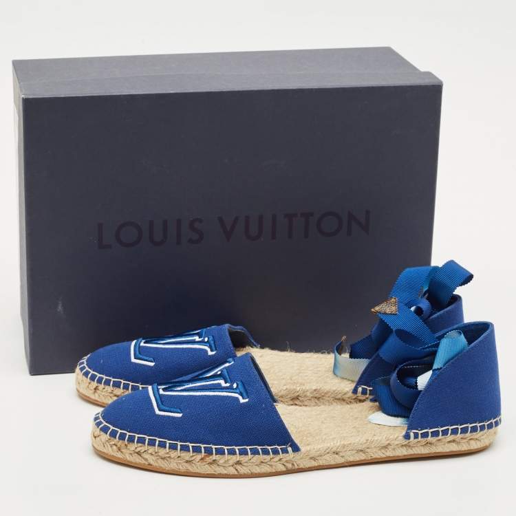 Pre Owned Louis Vuitton Blue Canvas Escale Starboard Espadrille Flats Size 39