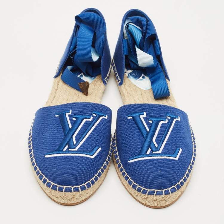 Pre Owned Louis Vuitton Blue Canvas Escale Starboard Espadrille Flats Size 39