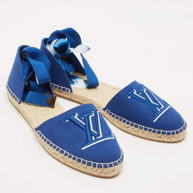 Pre Owned Louis Vuitton Blue Canvas Escale Starboard Espadrille Flats Size 39
