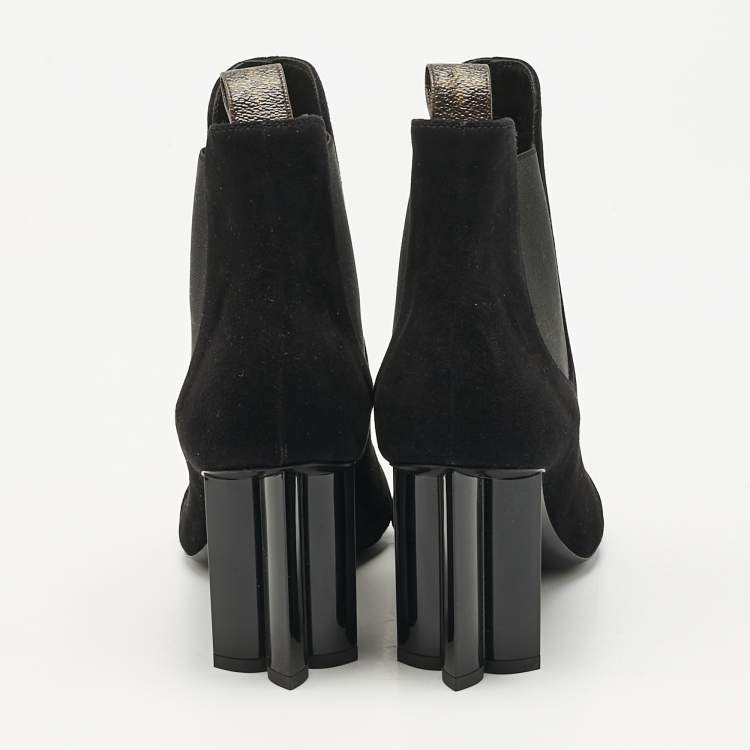 Pre Owned Louis Vuitton Black Suede Uniform Ankle Boots Size 38.5