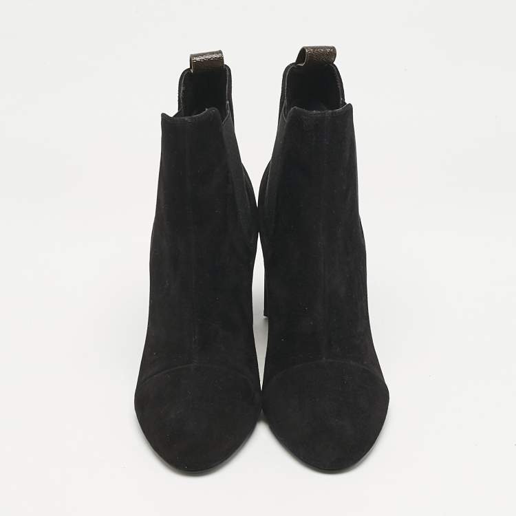 Pre Owned Louis Vuitton Black Suede Uniform Ankle Boots Size 38.5