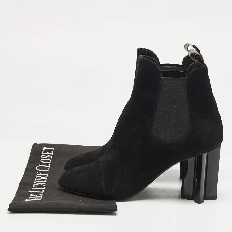 Pre Owned Louis Vuitton Black Suede Uniform Ankle Boots Size 38.5