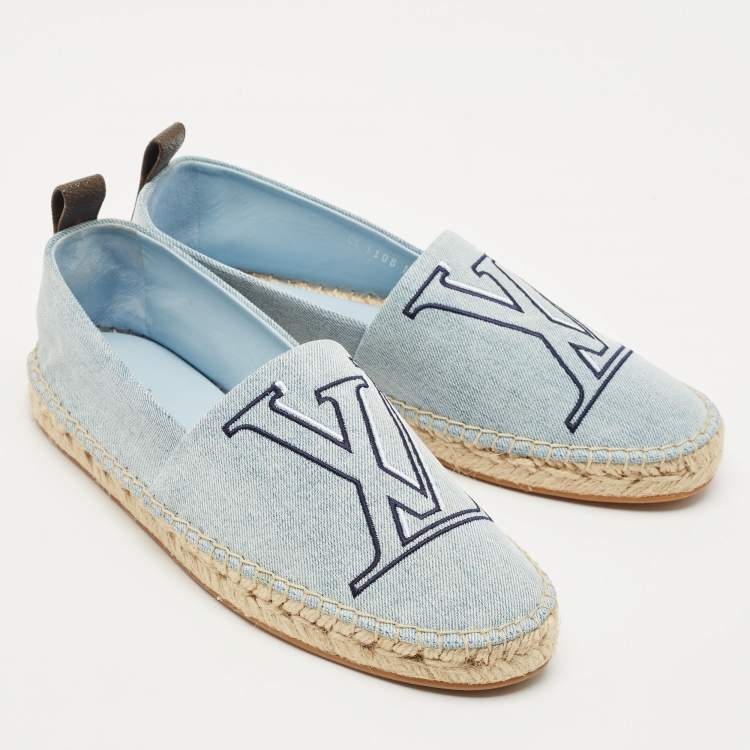 Pre Owned Louis Vuitton Blue Denim Seashore Espadrille Flats Size 38